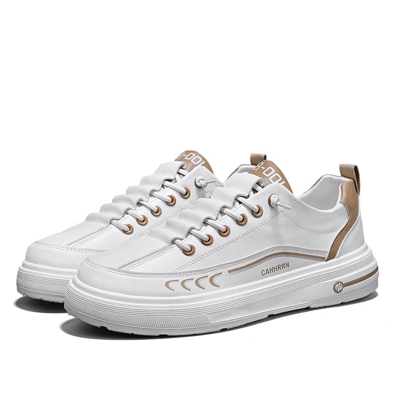 Men'S Casual Shoes Thick Soled  Breathable Flat Shoes Trendy  Versatile White Shoes Fashionable Color Matching Anti Slip Design