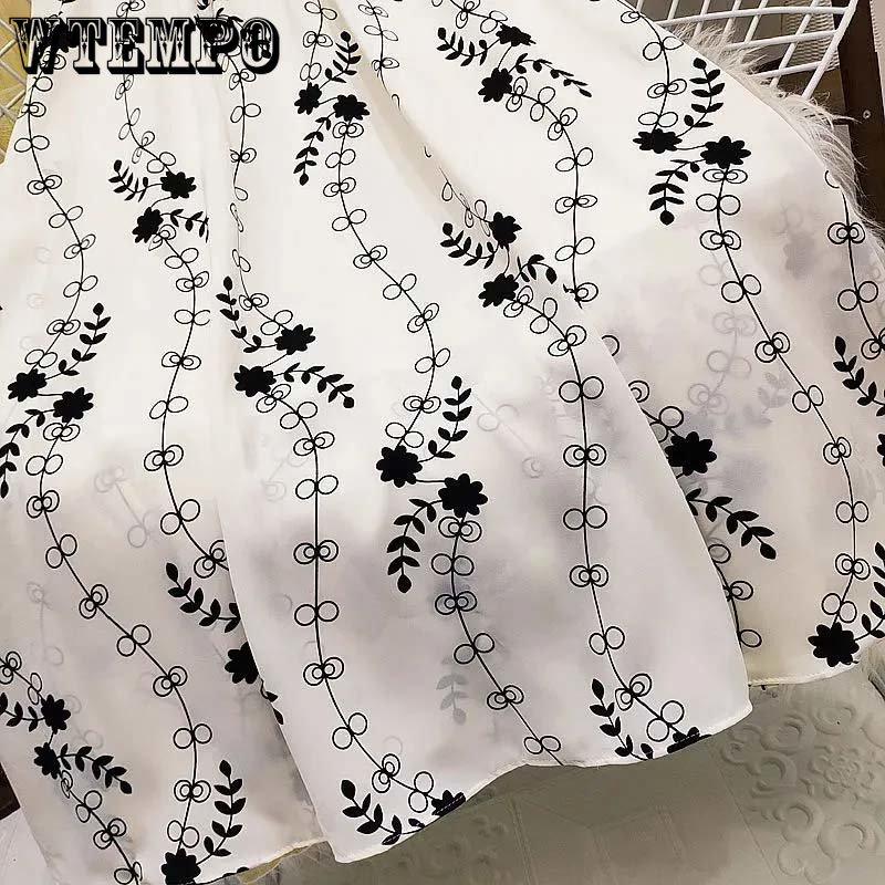 Wysoka talia i cienkie kwiaty Spódnica damska Elastyczny pas Średniej długości Spódnica trapezowa Codzienny Casual Wiosna i lato