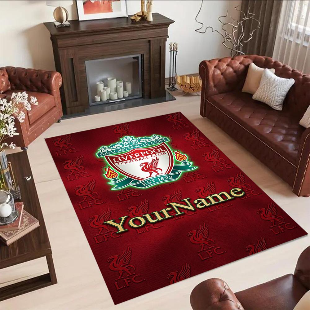 Liverpool Customize Text Floor Mat Design for Playrooms Dining Room Game Room Living Rooms Anti-slip Rug Anime Office Decor Perfect Gift for Women/Men