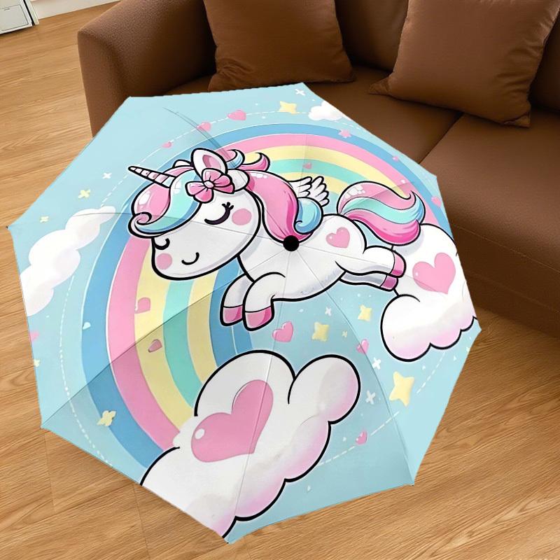 1PC Unicorn Rainbow Umbrella-8-Rib Reinforced Portable Folding Travel Suitable for All Seasons Outdoor Daily Use-Z0402