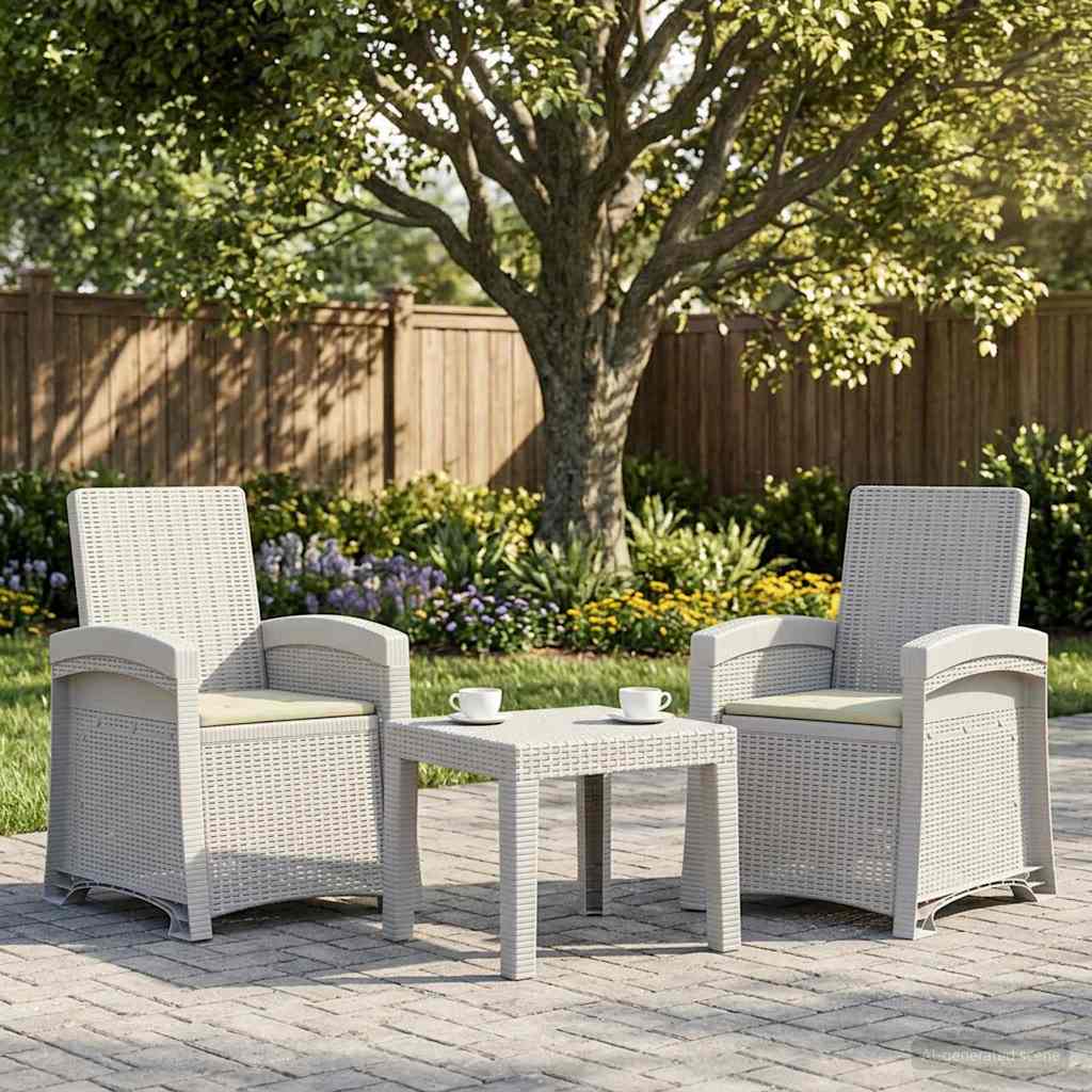 Garden Lounge Chair Rattan Look 2 Pcs White and Cream PP