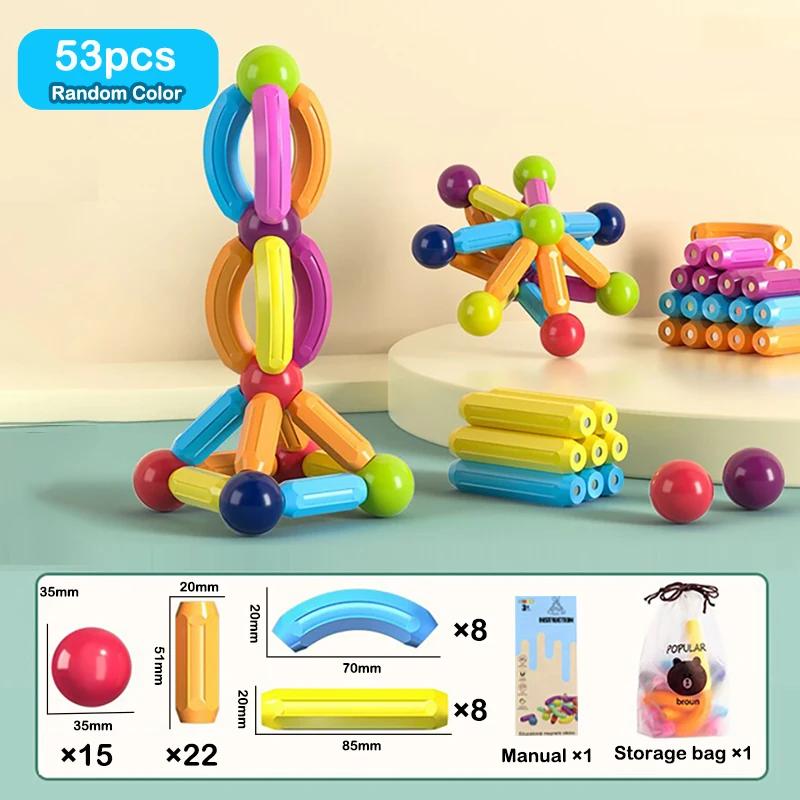 8Pcs-164Pcs Kids Color Magnetic Strip Construction Set Magnetic Balls Stick Building Blocks Educational Toy For Children Gifts