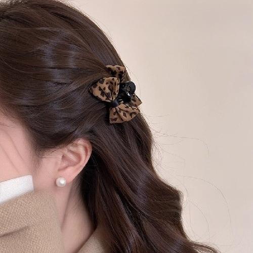 2pcs/set New Leopard Print Bow Small Hair Claw for Women Fashion Princess High-End Side Bangs Stray Hair Clip Cute Frontal Clip