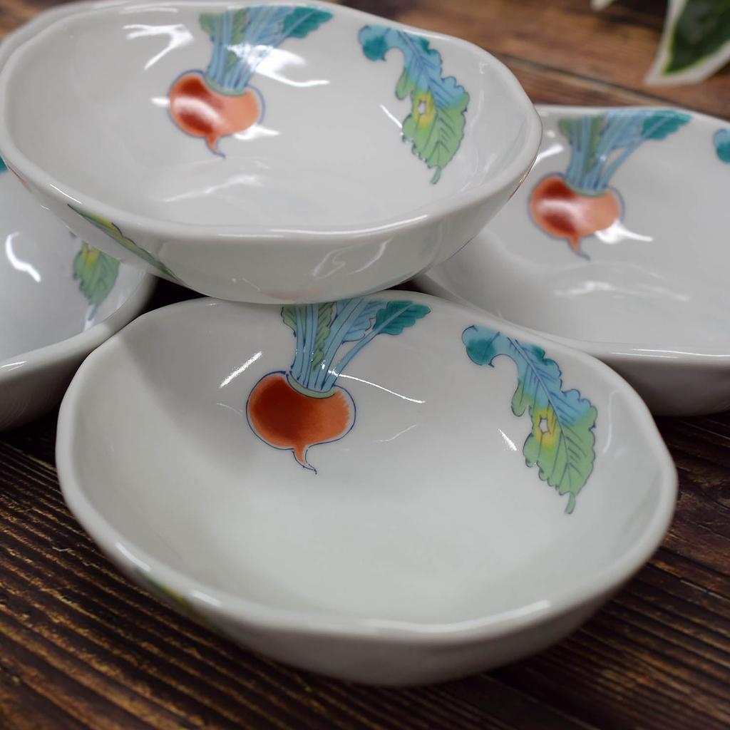 Waza no Kura Stylish Kutani Ware Oval Small Set of Red Turnip Japanese Japanese Serving Made in Perfect for Wedding and Tableware, Bowls, 5, Design,