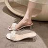 Sandals women's outer wear summer new 2025 crystal transparent thick heel French sandals slippers summer high heels women