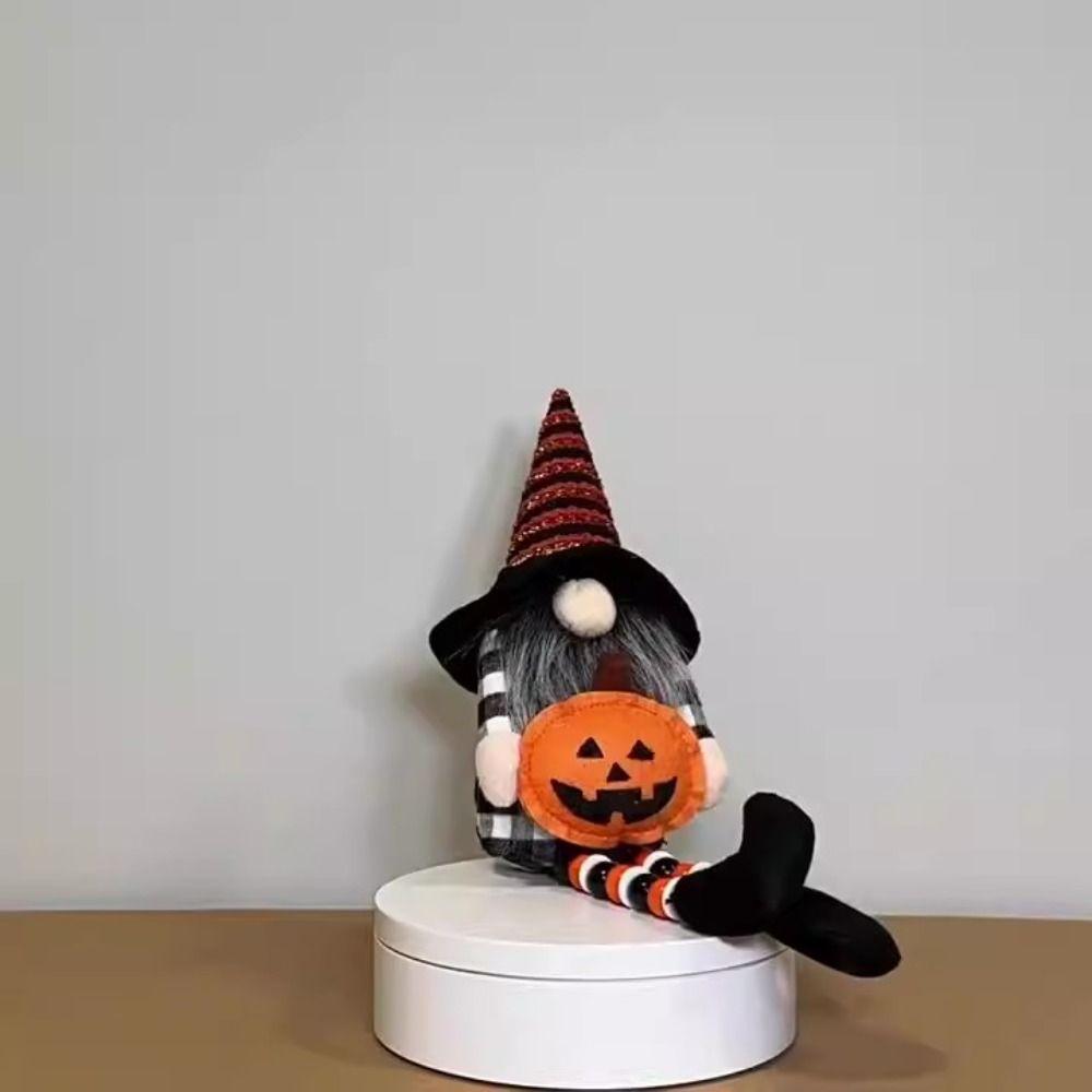 Handmade Pumpkin Dwarf Faceless Doll Cute Gnome Plush Toy Ornament Halloween Dwarf Decoration  Gift