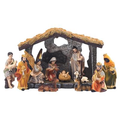 Nativity Manger Set 12Pcs Resin Hand-painted Nativity Crib Figurines Holy Family Crafts Statue Decor Home Room Church Decor