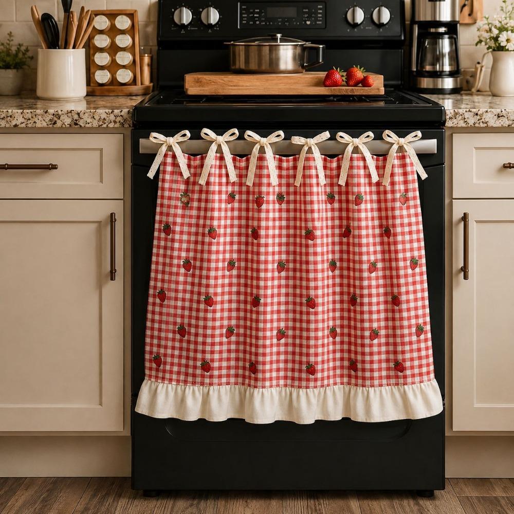 Cotton Linen Blend Bow Tie Oven Cover Curtain Coffee Machine Half Curtain Farmhouse Kitchen