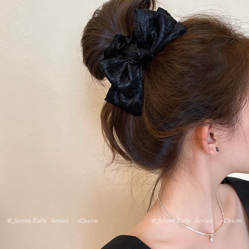 Elegant Korean Bow Hair Tie - Women s 2024 High-End Silver Fashion Accessory