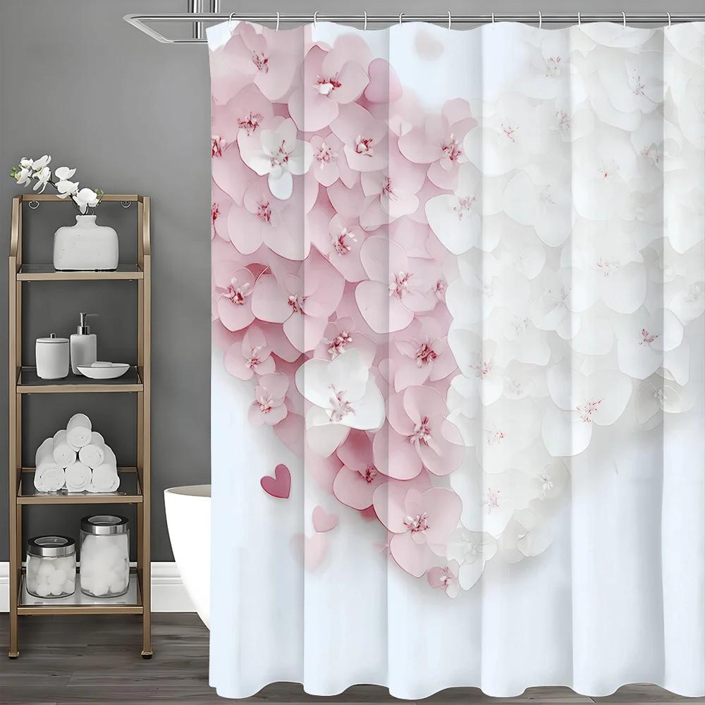 Muttertag Liebe Blume Duschvorhang, Dekorative Badezimmer-Duschvorhänge, Wasserdichter Duschvorhang mit Haken