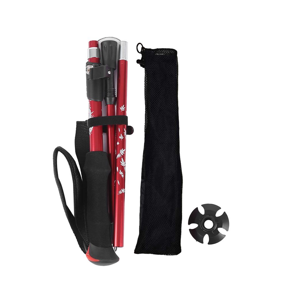 Aluminium Alloy Trekking Poles 5 Sections Collapsible Hiking Walking Climbing Sticks with Mud HoldersRed