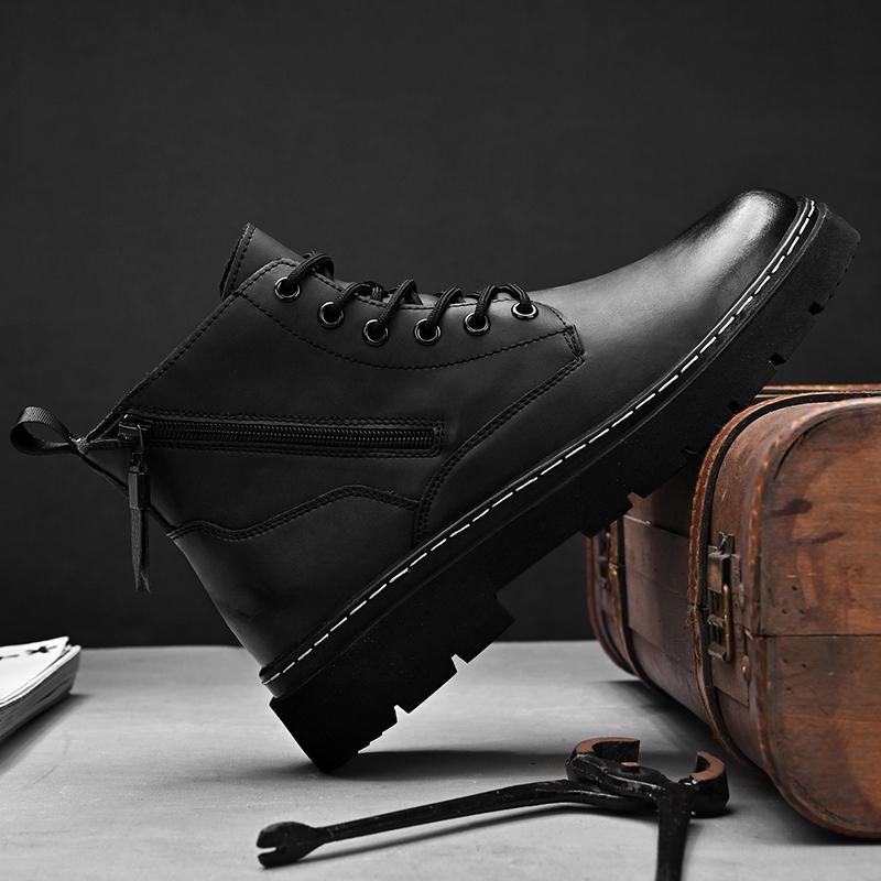 Genuine Leather Mens Outdoor Casual Shoes Side Zipper Formal Dress Boots New Fashion Motorcycle Boots Antiskid Ankle Male Boots