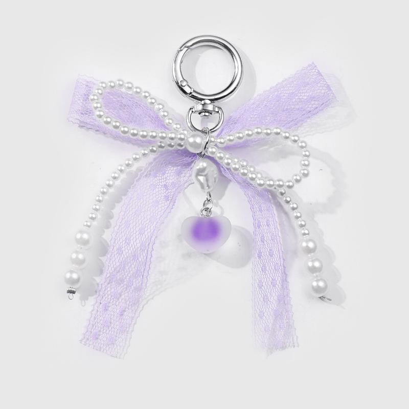

Милый брелок с бусинами в стиле Ins Y2K Элегантный брелок с искусственным жемчугом, кружевной лентой и бантом, модный подвес для сумки, ремешок для ключей, подарки A2