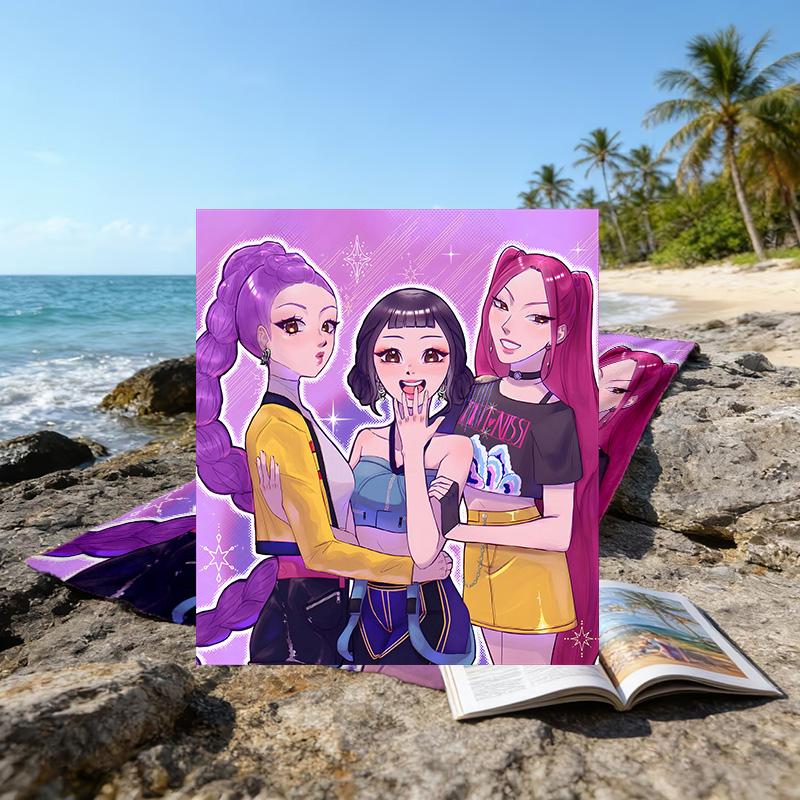 1pc KPop Demon Hunters10 Beach Towel, Beach and Seaside Swimming Pool Equipment, Fashion Pattern, Rectangular, Travel Essentials