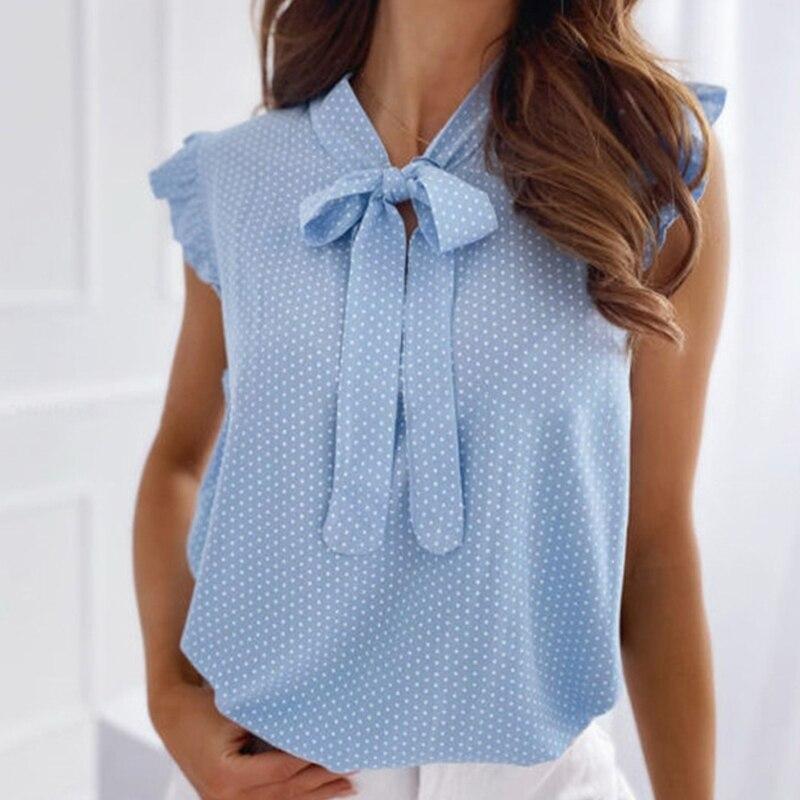 Summer Polka Pot Bow Shirts Casual Fashion Ruffles Sleeveless Blouses Women 2026 Oversize Tops Clothing Pullover Tunic 20949