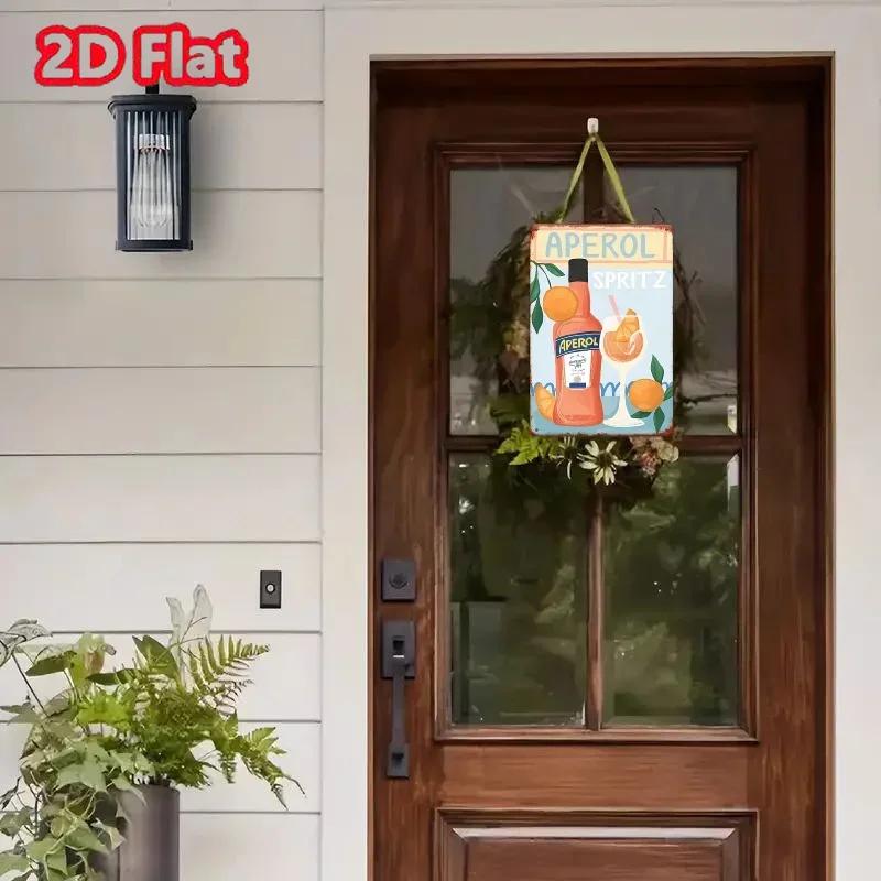 2D Painting-Vintage Metal Tin Sign-Retro Cocktail & Orange Illustration,Frameless,Friends,Kitchen&Bar Decor