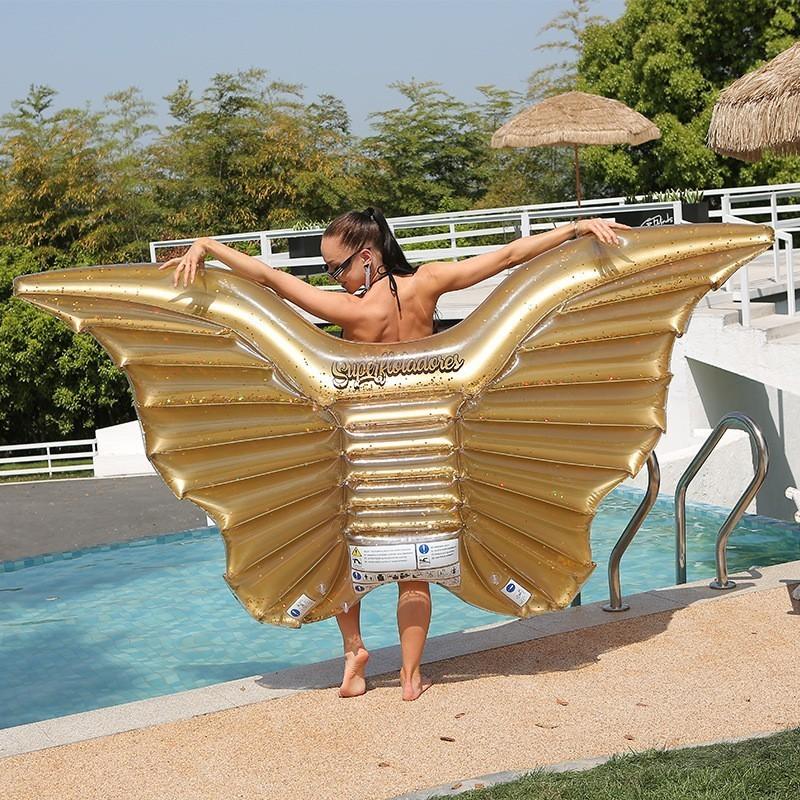 Angel Wing Inflatable Glitter Pool Float Butterfly Float Gold Water Float Wholesale