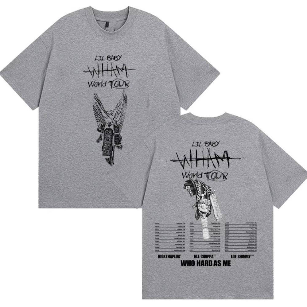 Rapper Lil Baby Wham World Tour 2025 Print T-Shirts Herren Gothic Hip Hop Punk Kleidung T-Shirt Damen Retro Übergroßes Baumwoll-T-Shirt