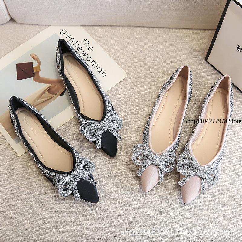 Fashion Ballet Flats Shoes for Women Fashion Rhinestones Bow Flat Footware Female Plus Size Moccasin Boat Shoes Chaussure Femme 2025