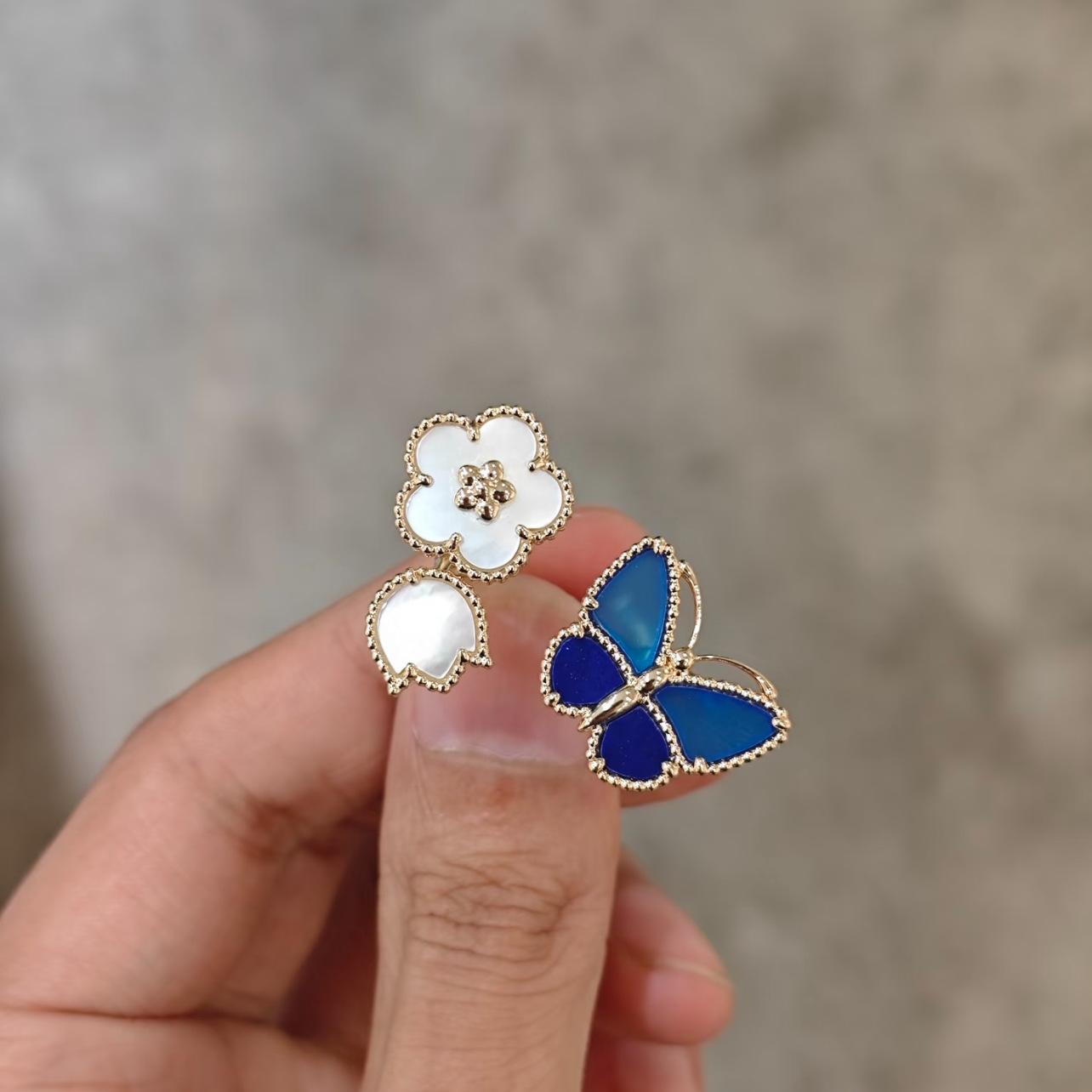 Blue Butterfly Ring 18k Rose Gold Flower Clover Light Luxury one size