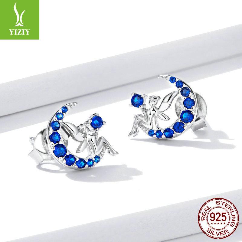 Blue Moon Elf Stud Earrings S925 Sterling Silver Dream Fairy Wind Stud Earrings