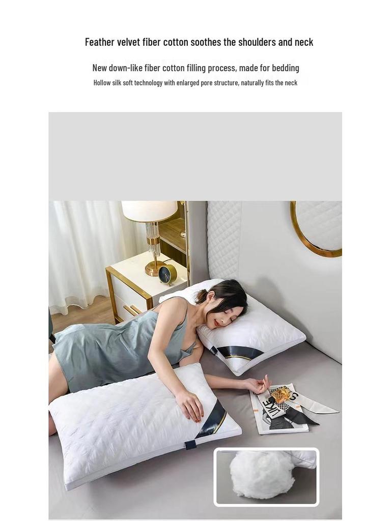 Luxury Five-Star Hotel Neck Protection Pillow - Ultra-Soft Feather Velvet, Perfect for Better Sleep In Dormitories; Resilient and Non-Collapsing.
