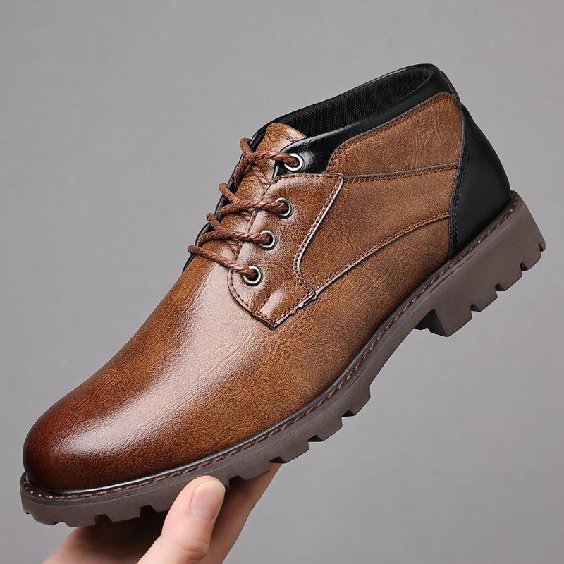 Fashion Vintage Men Shoe New Autumn Winter Boots High Quality Men's Leather Boots Lace-up Side Zipper Men's Ankle Boots Large Size 39 48