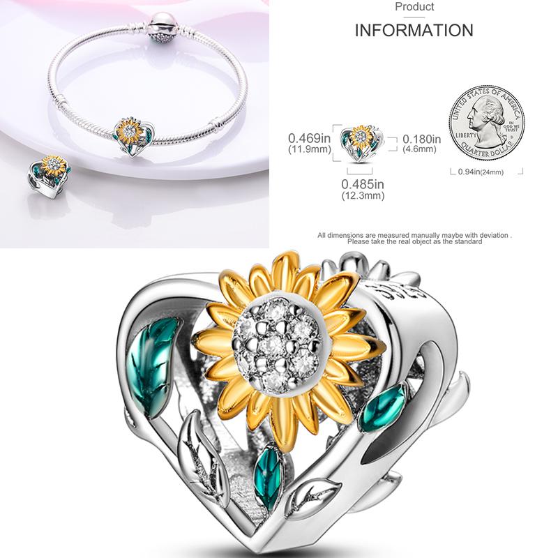 New Copper Charms Beads Sunflower Flower Daisy Original Charm Pendant Fit Charm Bracelets Diy Jewelry Birthday Gift