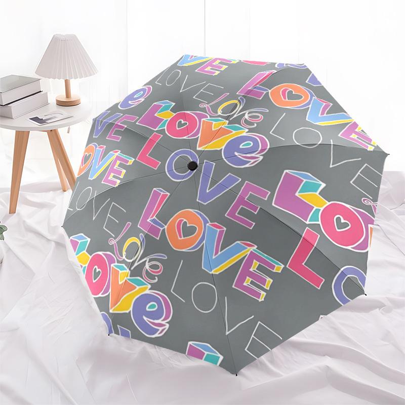 1 Stück Automatisch Öffnender/Schließender Regenschirm mit Liebes-Aufdruck, Windfest, Stabiles 8-Rippen-Dach, , Outdoor-Accessoire, Ideal als Geschenk yy251117087
