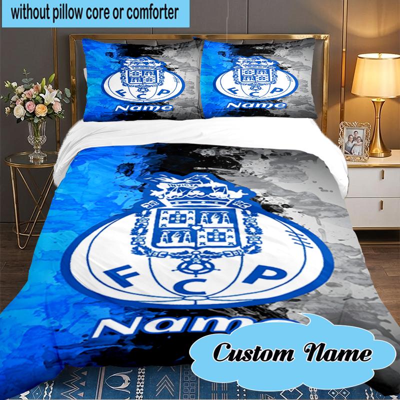 Custom Name FC Porto Crest Emblem Bedding Set 3pcs, Bedding Set Including 1pc Duvet Cover And 2pcs Pillowcases for Bedroom, Dormitory Gift