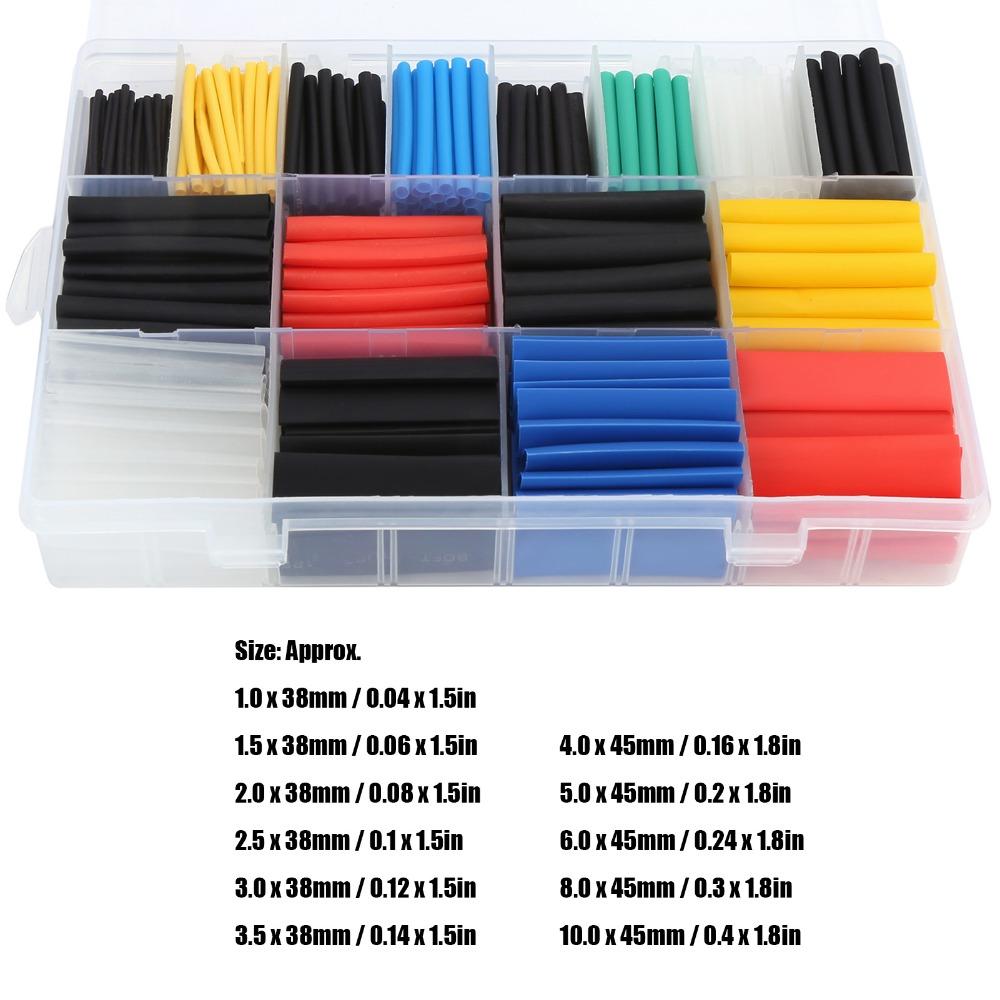 580 Pcs Insulation Shrinkable Tubes Assortment Shrink Ratio 2:1 Wire Cable Sleeve  Electrician