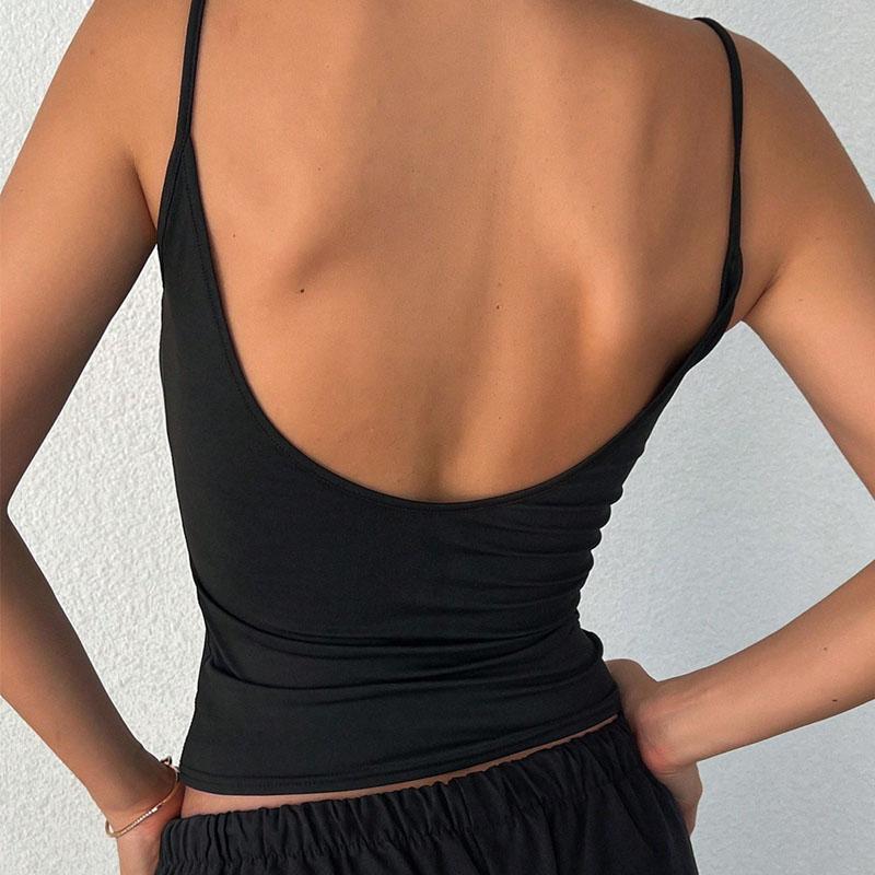 Women Backless Cami Crop Top Summer Solid Color Casual Sleeveless Top Streetwear Y2K Clothes