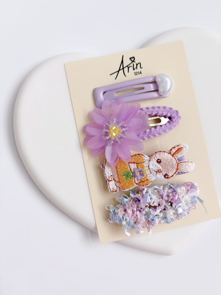 Kids Lilac Flower Garden Snap & Hair Claw Clip Set