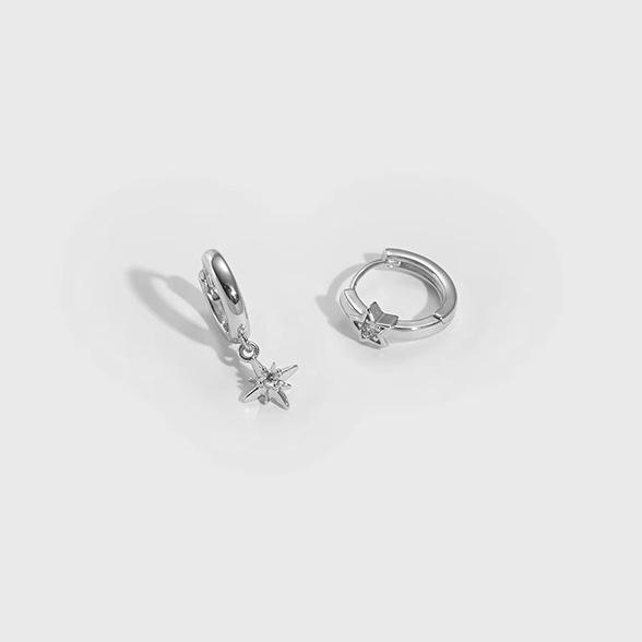 Women's AB Asymmetrical Star Earrings, S925 Silver, Geometric Design, Simple and Versatile