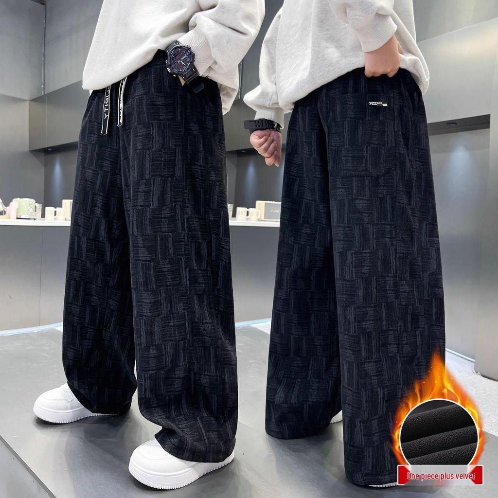 Boys' Fleece-Lined Straight-Leg Pants for Fall and Winter – Cozy Velvet, Loose Fit for Big Boys and Teens