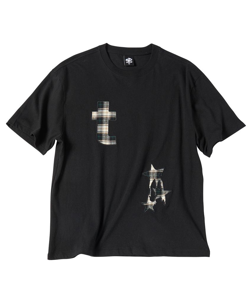 TRAVEL Melting Check Applique Short Sleeve T-Shirt Black
