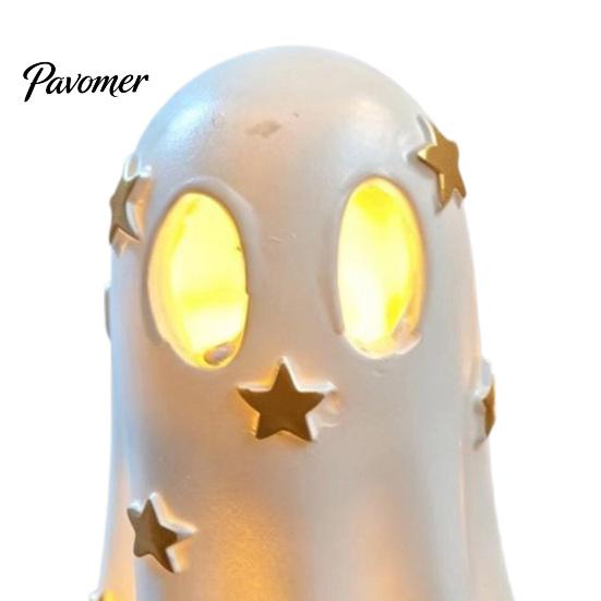 Warm LED Bedside Lamp Halloween Ghost Decoration, Cute Light Up Figurine, Spooky Resin Small Night for Bedroom Statue with Shelf Mantel Indoor