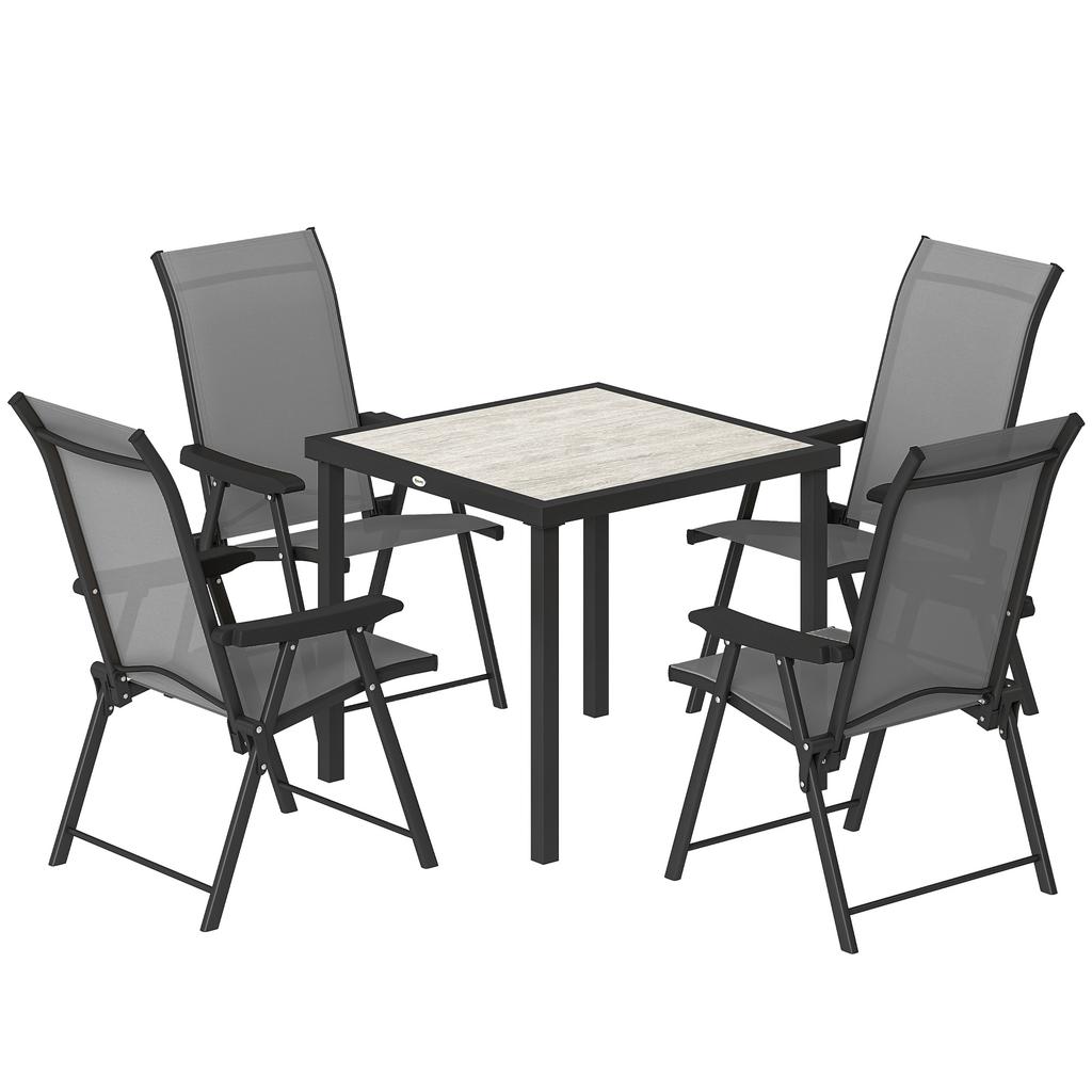 5 Pieces Outdoor Dining Set, Garden Dining Set for 4 with Square Table and Folding Chairs, Grey