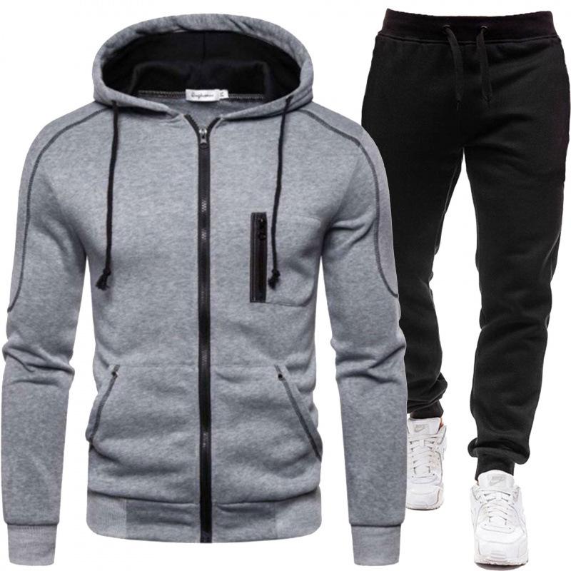 2026 Autumn/Winter Men's Hooded Sportswear Set - Long Sleeve Sweatshirt and Sweatpants with Zipper.
