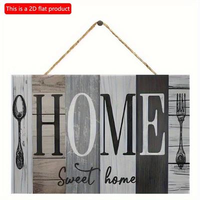 2D Flat Wooden Sign 20*10cm Rustic Wooden "HOME" Wall Plaque with Flax Rope Hanging Decor for Kitchen, Living Room, or Farmhouse Style Home, Farmhouse