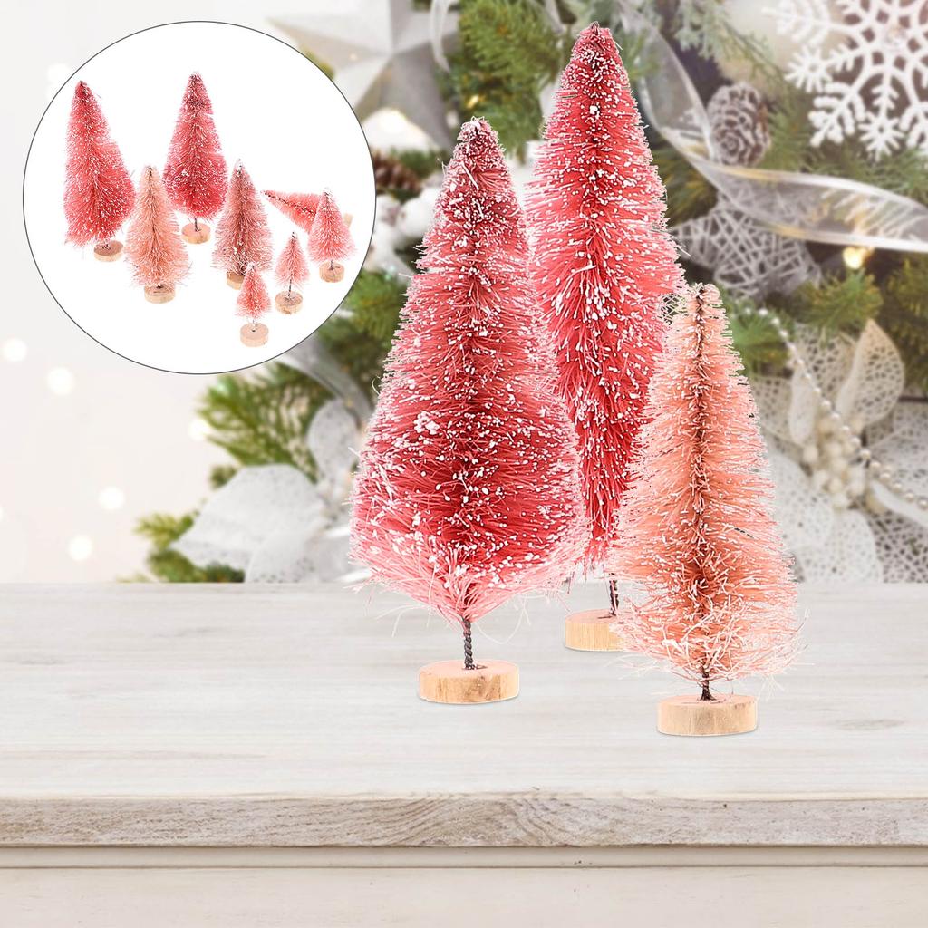 8 szt. 12 cm Mini Różowa Sztuczna Choinka Flokowana Cedrowa Sztuczna Festiwalowa Ślubna Choinka Świąteczna Do Dekoracji Domowego Biurka