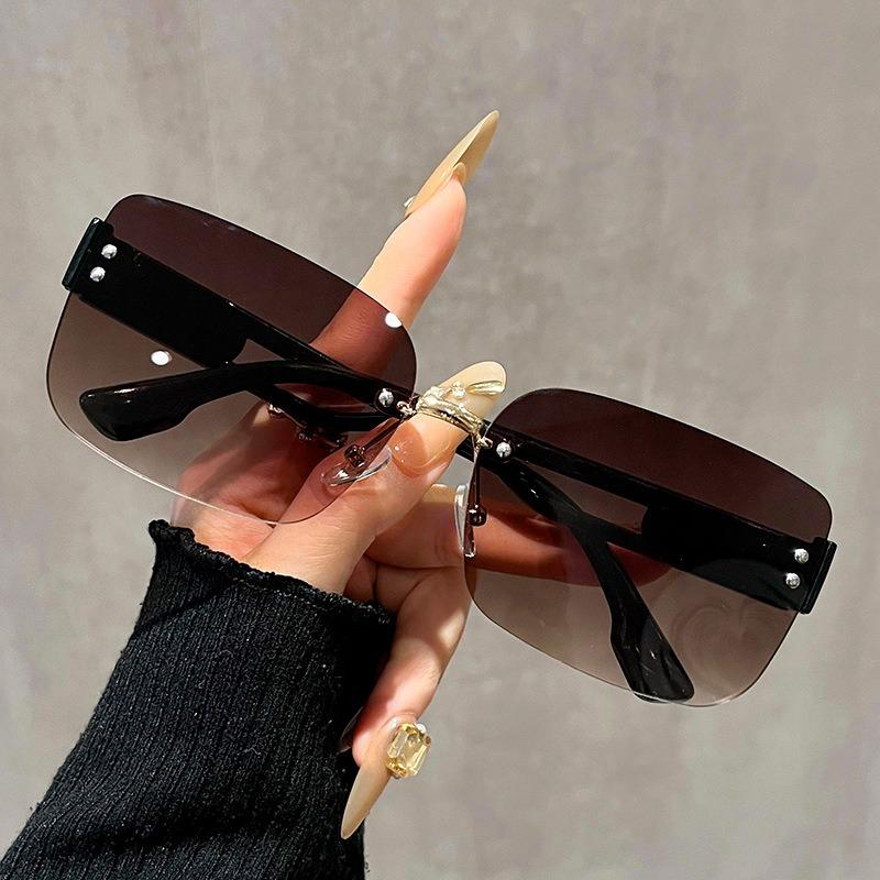 2PCS Square UV Frameless New Sunglasses Retro Blocking Sunglasses Ladies Men Gradient Lenses