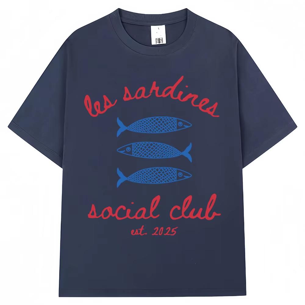 Les Sardines Social Club Graphic T Shirt Summer Fashion Vintage Unisex Women Short Sleeve Top pure Cotton Casual Tees Streetwear