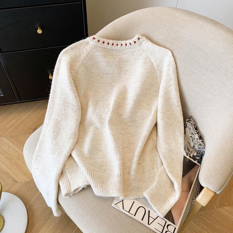 Apricot Women's Thickened Knitted Cardigan - Round Neck, Soft Sweater Coat for Autumn & Winter 2025.