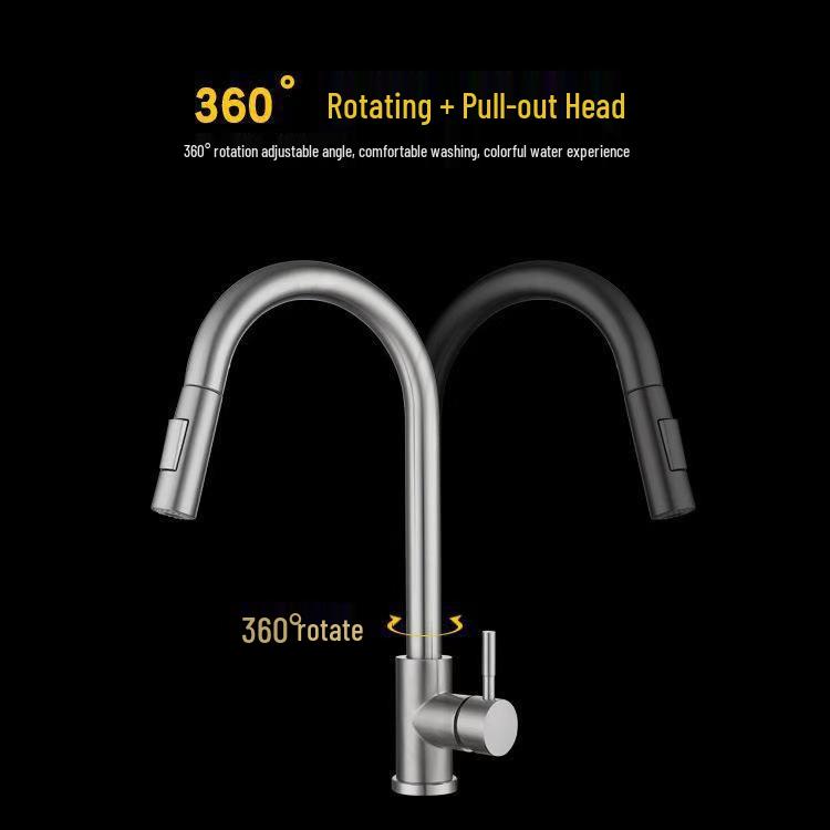 Stainless Steel Pull-out Kitchen Faucet with Hot/Cold Anti-Splash Sprayer for Sink and Basin