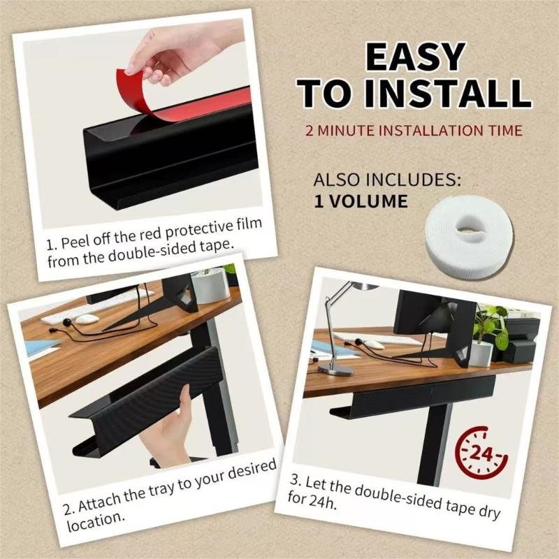 Pack of 2 Space Saving Cord Organizers Trays Under Desk for Neat Storage of Wires and Adapters in Office or Living Area