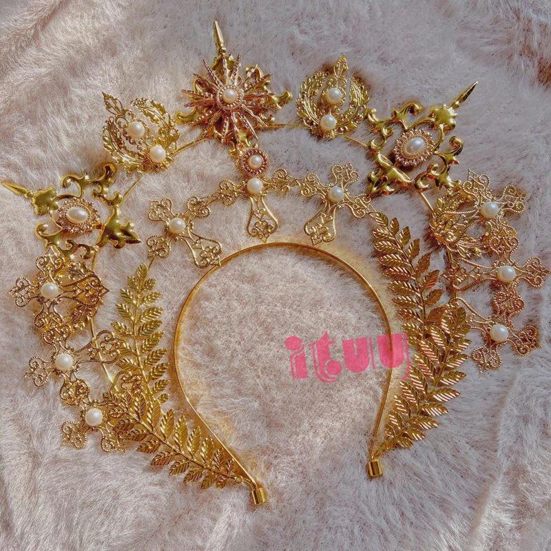 

Gold Halo Headpiece Lolita Headdress Sun Goddess Virgin Mary Gothic Gorgeous Headband Hair Accessories белый