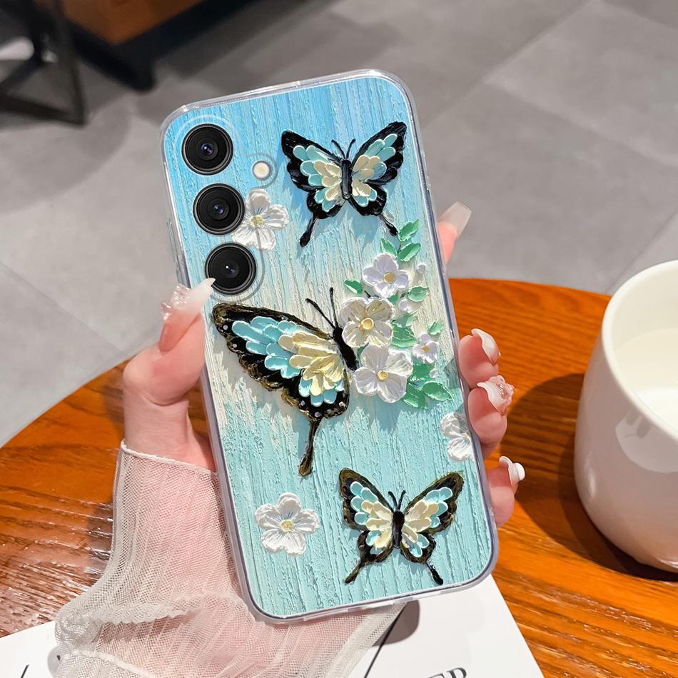 Case For Samsung Galaxy S25 FE Plus Ultra Clear Painted Flowers Back Cover For Samsung S 25 Ultra Soft Shockproof Phone Cases