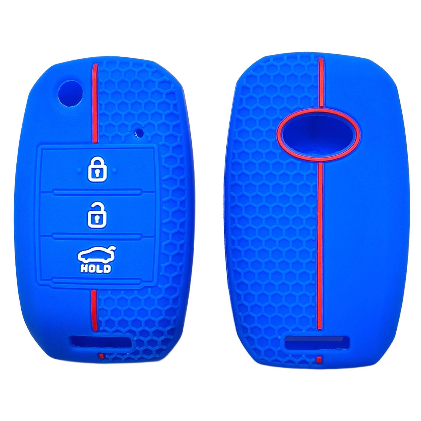 

Suitable for Kia Smart Sport K3 Sportage K5 Cerato Propa KX3 folding 3-button honeycomb pattern silicone car key cover синий
