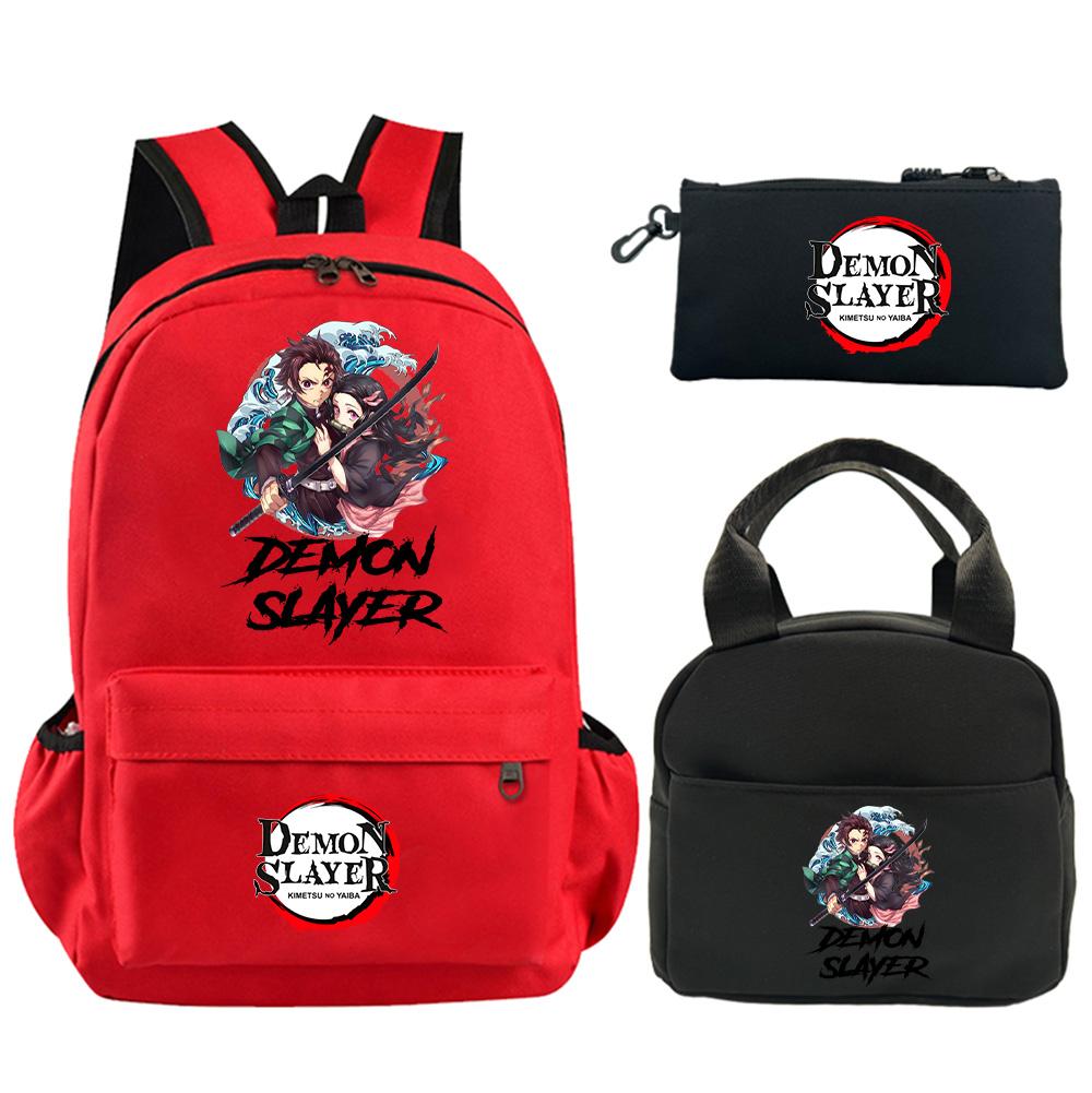 3Pcs/set Anime Demon Slayer Printed Backpack with Shoulder Bag Pencil Case for Teenager Student Boy Girl Large Capacity Waterproof Schoolbag Mochila